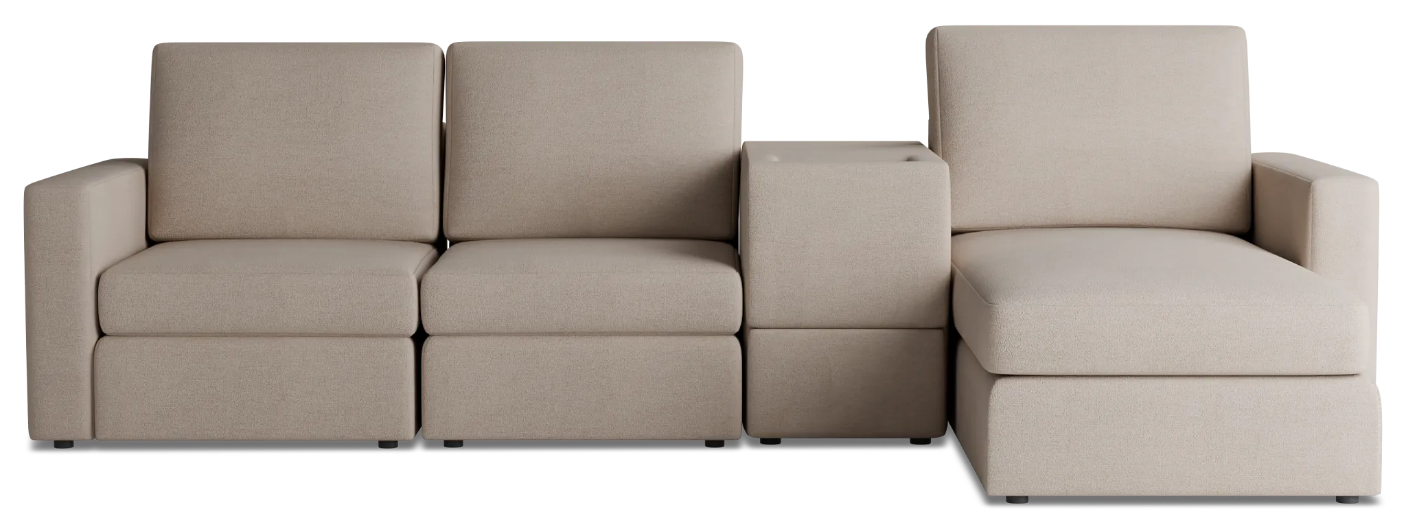 Citymod Beige Fabric Small Right Chaise Sectional With Media Console