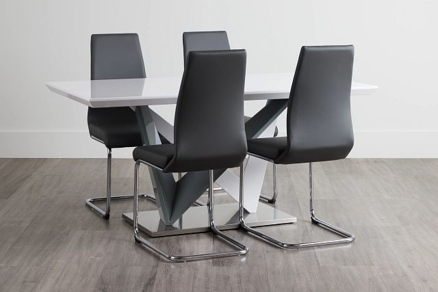 Lennox Gray Rect Table & 4 Upholstered Chairs