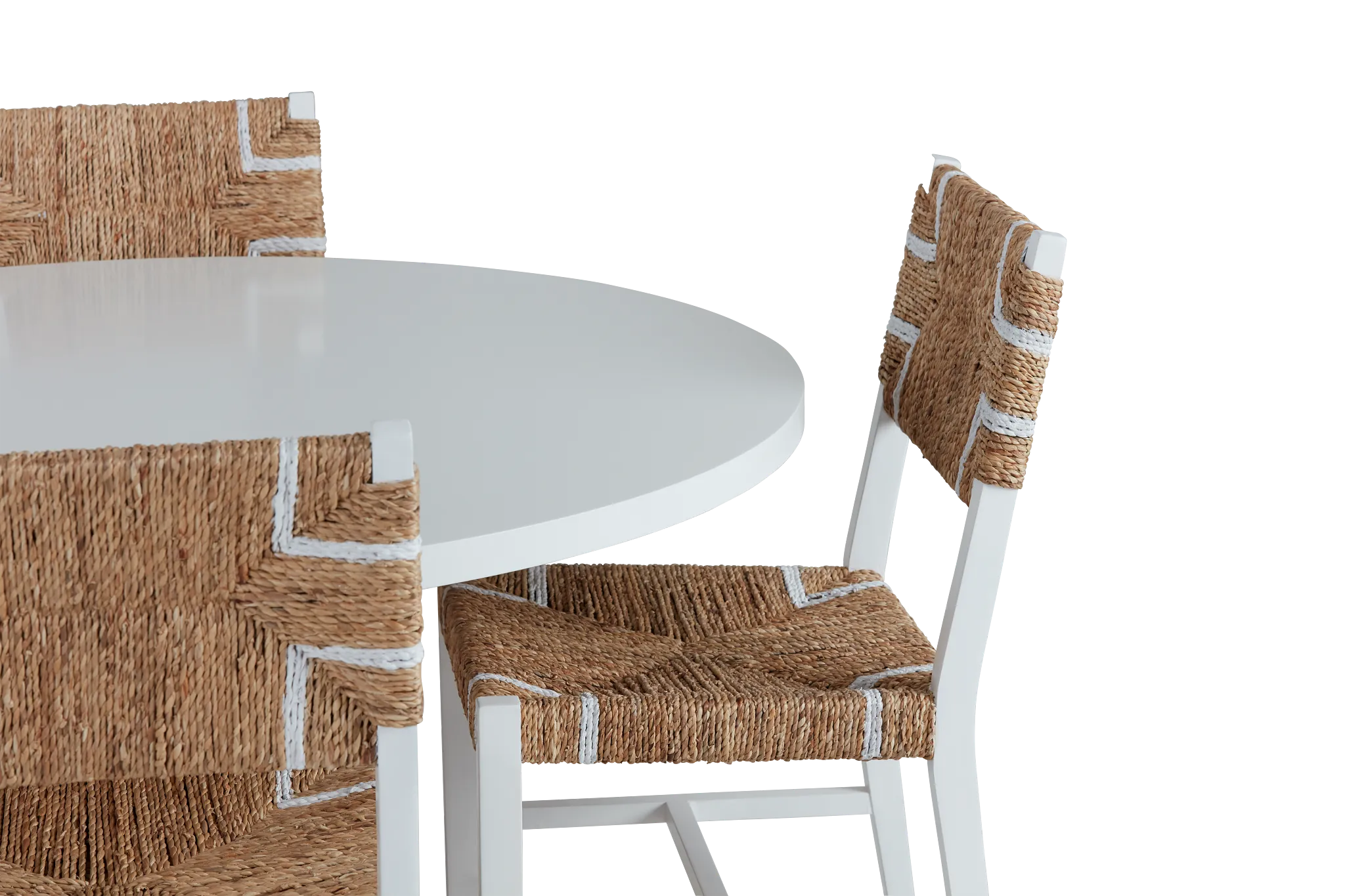 Nantucket Two-tone White Round Table & 4 Woven Chairs
