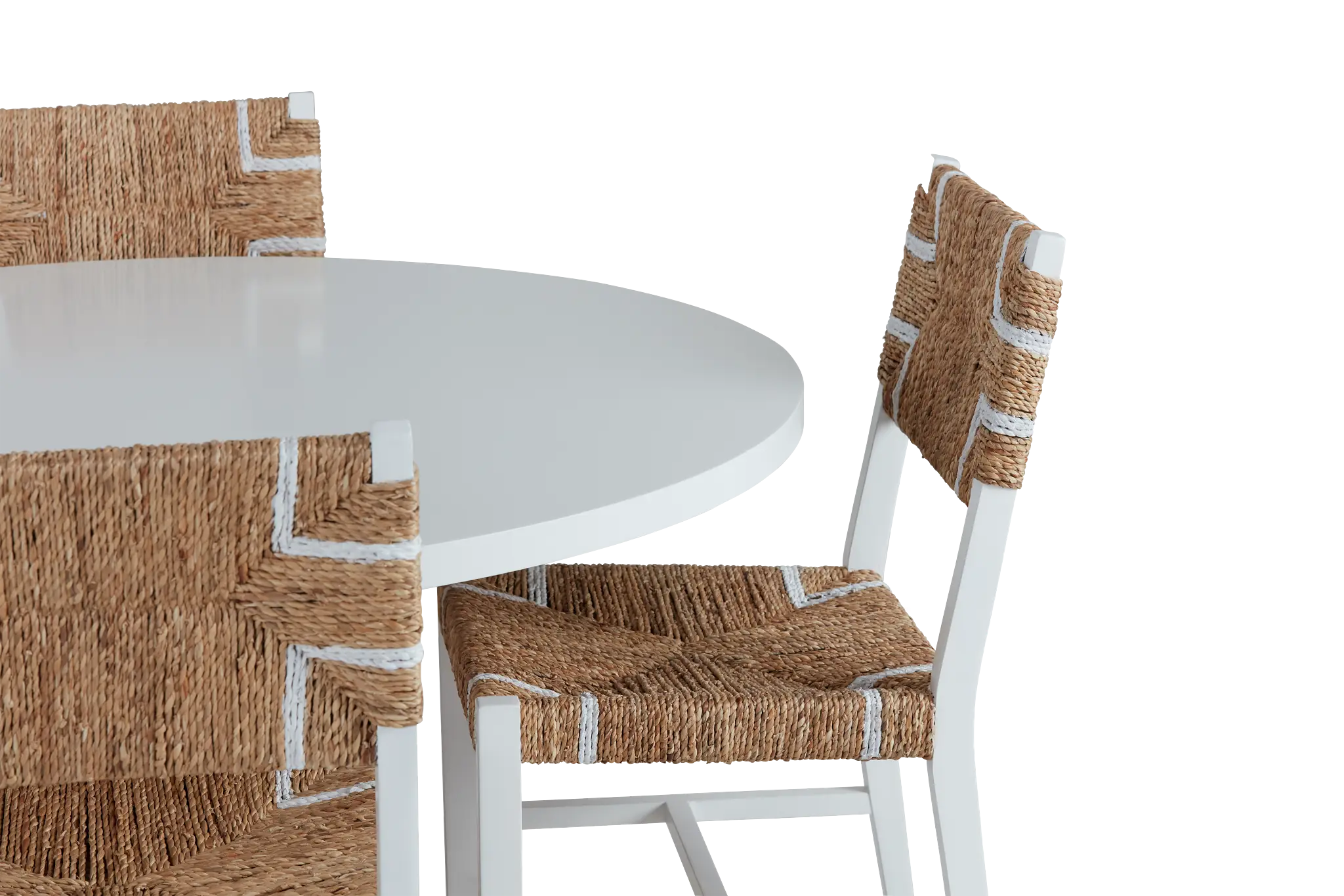 Nantucket Two-tone White Round Table & 4 Woven Chairs Nantucket Two-tone White Round Table & 4 Woven Chairs