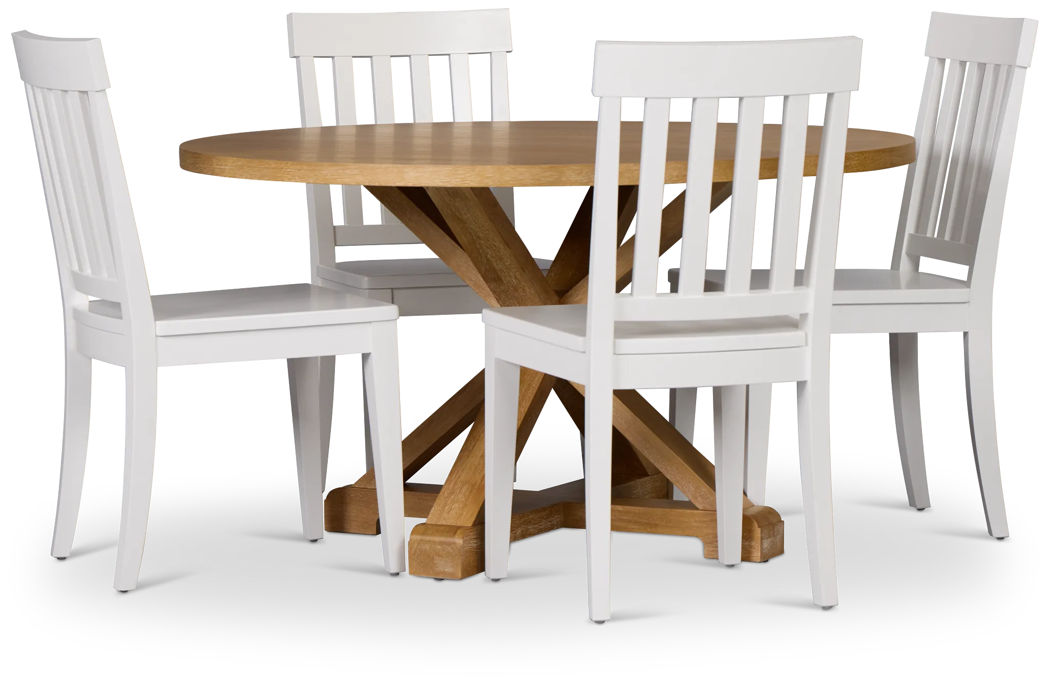 Nantucket Light Tone Round Table & 4 White Wood Chairs