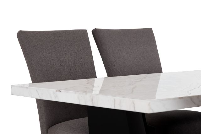 Auburn White Rect Table & 4 Dark Gray Upholstered Chairs