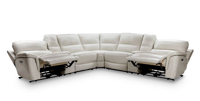 Bryson Light Gray Lthr/vinyl Large Dual Power Reclining Two-arm Sectional