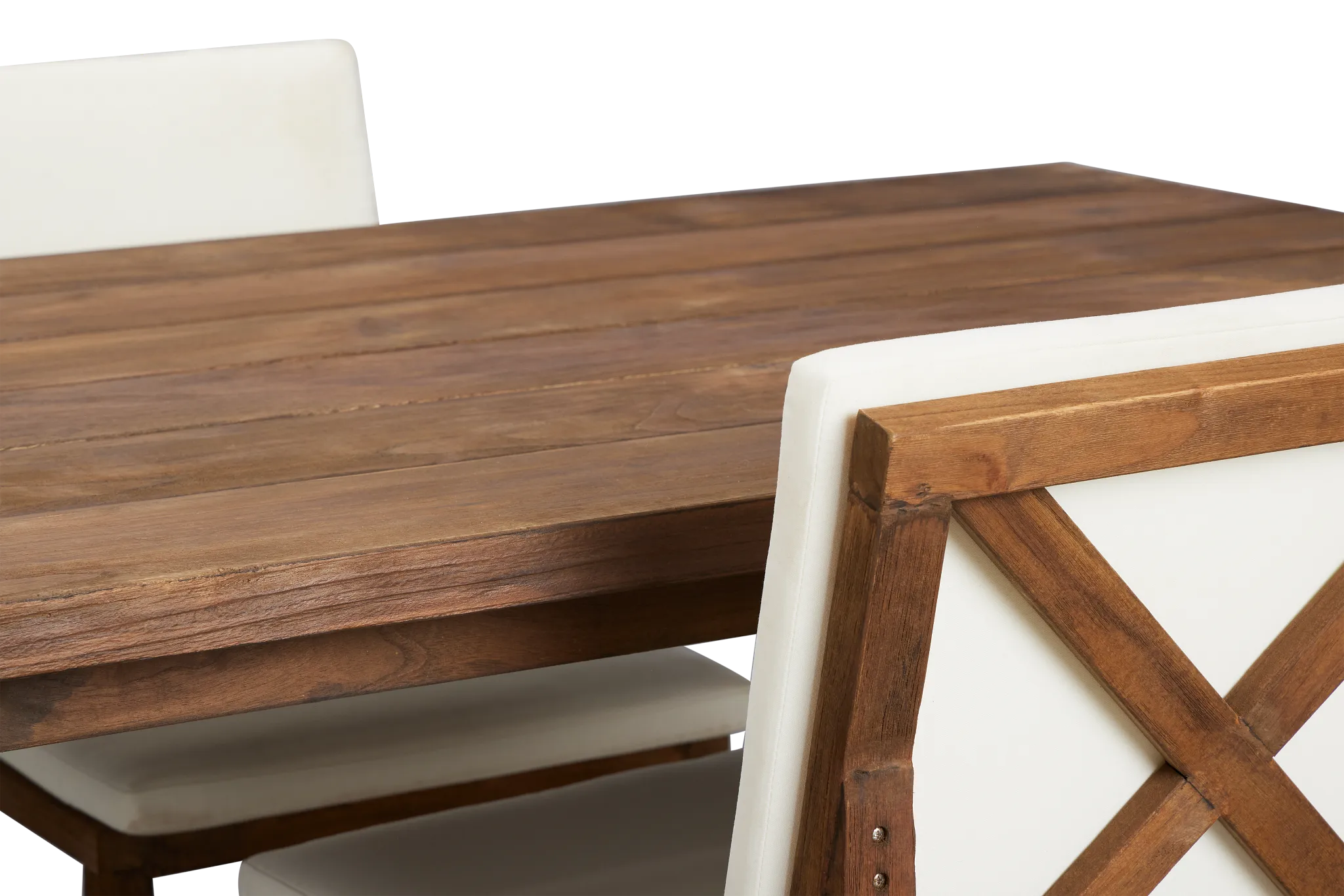 Linear Dark Gray White 102" Teak Table & 4 Teak Cushioned Side Chairs