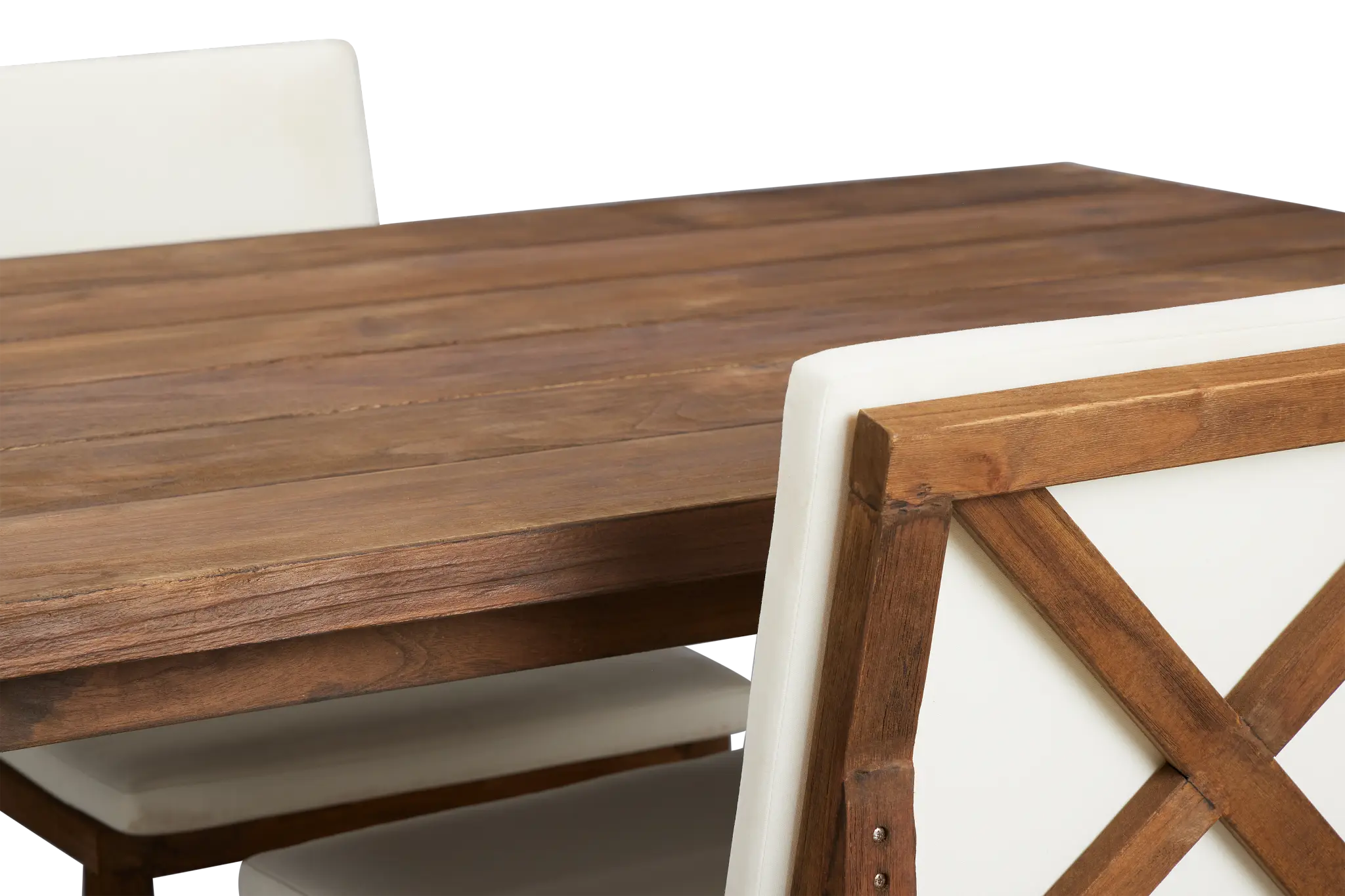 Linear Dark Gray White 102" Teak Table & 4 Teak Cushioned Side Chairs Linear Dark Gray White 102" Teak Table & 4 Teak Cushioned Side Chairs