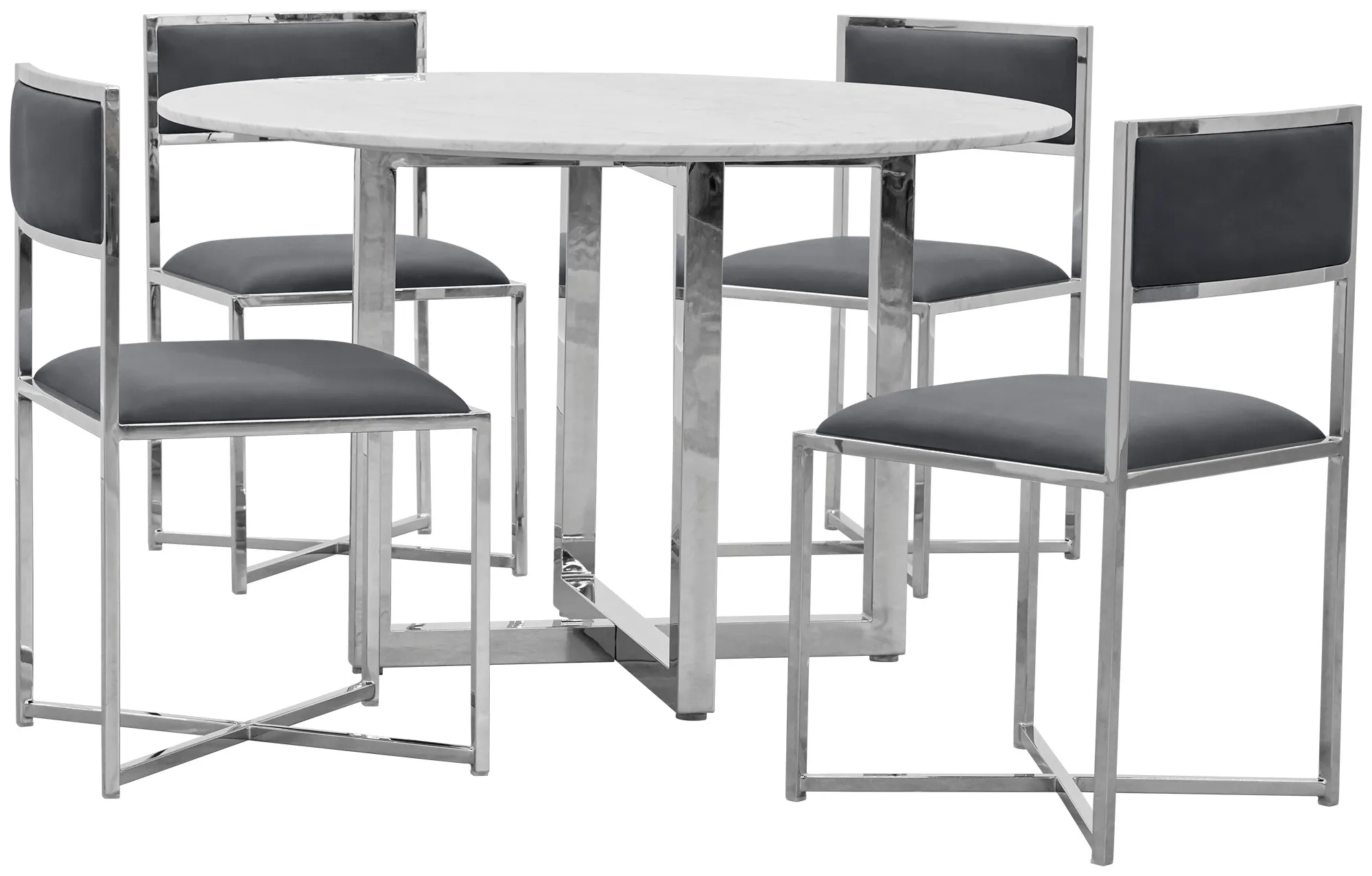 Amalfi Gray Marble Round Table & 4 Metal Chairs