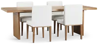 Haven Light Tone Wood Rectangular Table & 4 Upholstered Chairs
