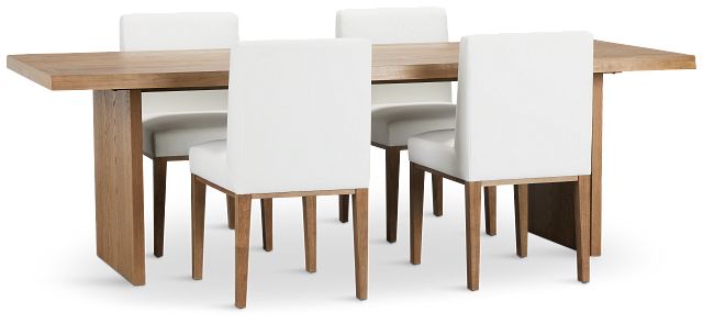 Haven Light Tone Wood Rectangular Table & 4 Upholstered Chairs