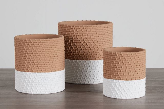 Amos Beige Set Of 3 Planter