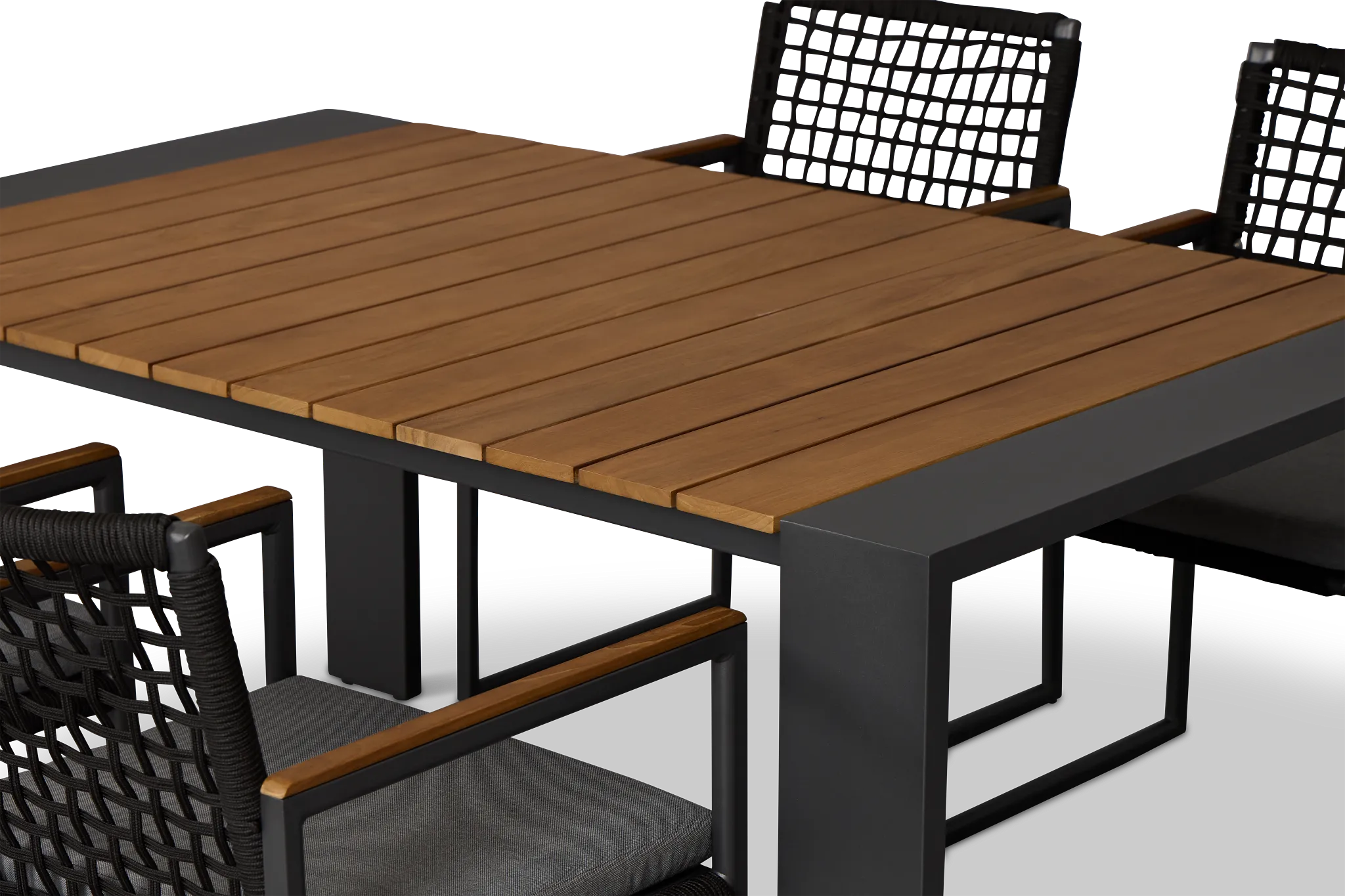 Sunrise Dark Gray Teak Rectangular Table & 4 Teak Arm Chairs