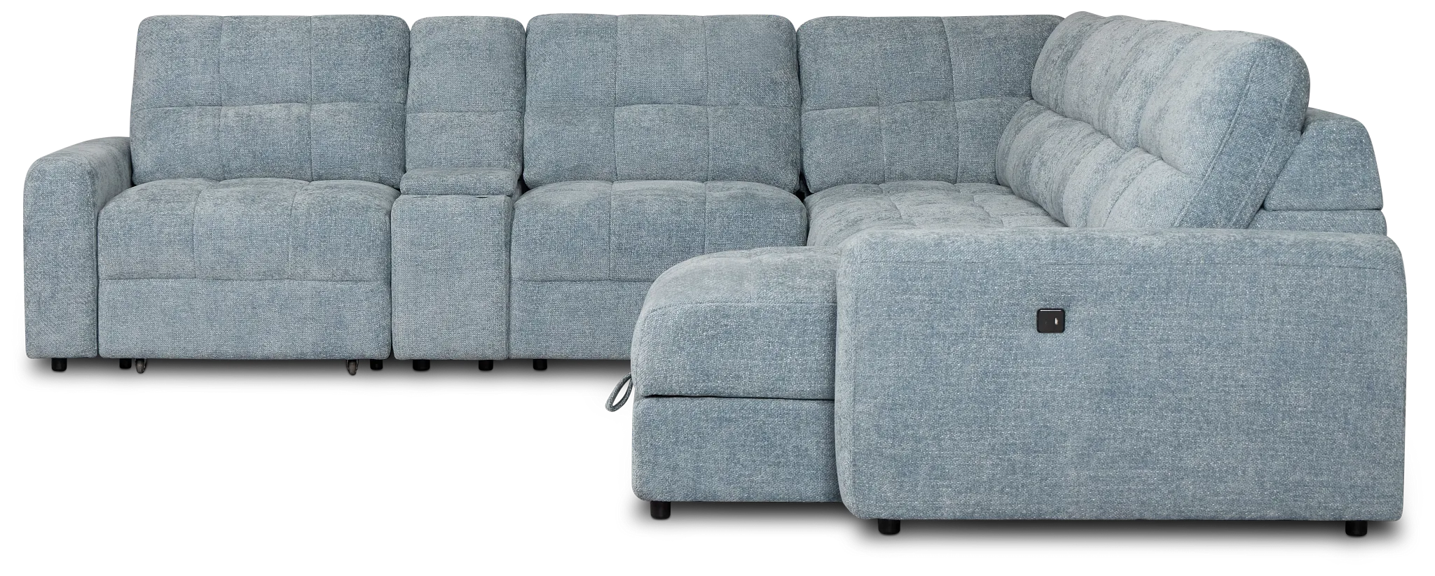 Hendrix Light Blue Fabric Large Dual Power Right Extension Chaise Sectional