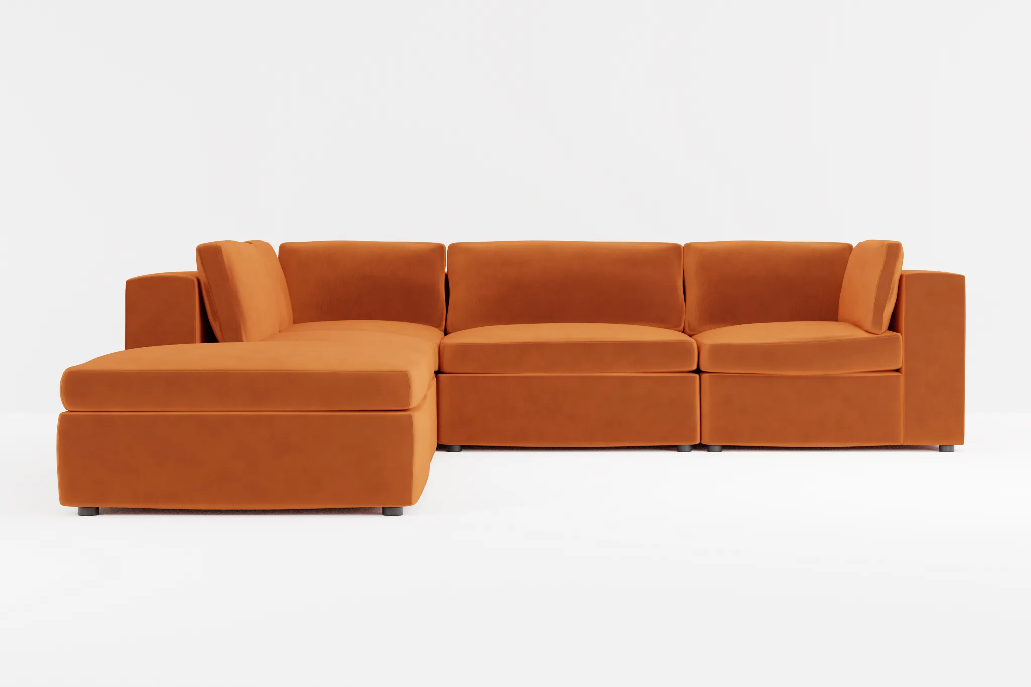 Destin Joya Orange Velvet 5pc Bumper Sectional