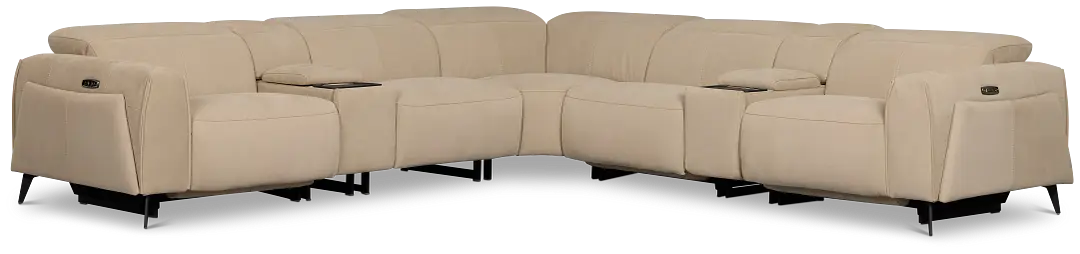 Reyna Beige Micro Large Triple Power Reclining Two-arm Sectional Reyna Beige Micro Large Triple Power Reclining Two-arm Sectional