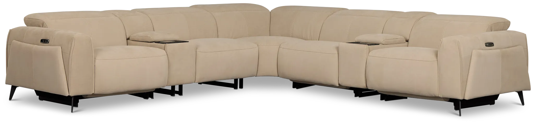 Reyna Beige Micro Large Triple Power Reclining Two-arm Sectional