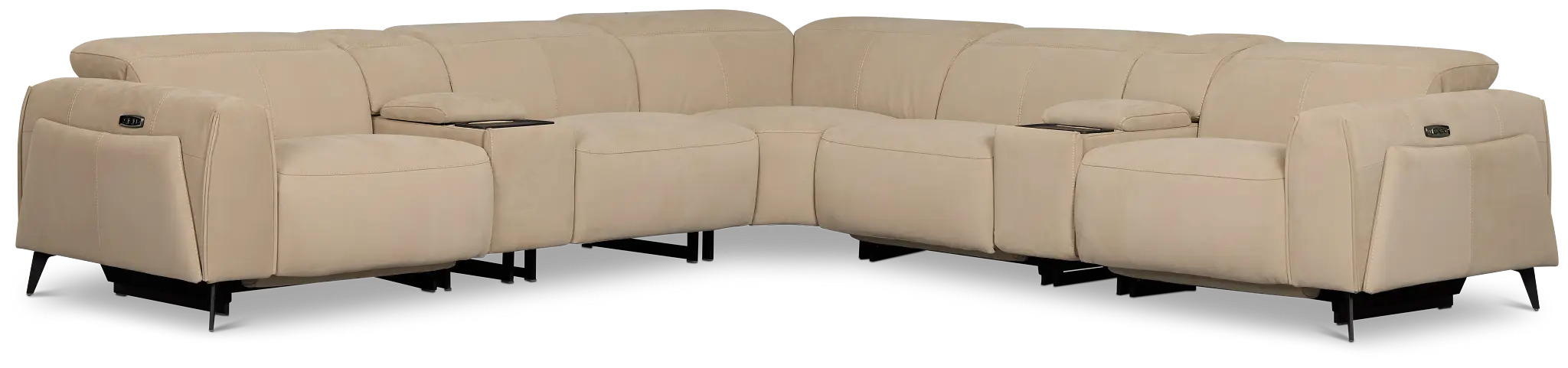 Reyna Beige Micro Large Triple Power Reclining Two-arm Sectional Reyna Beige Micro Large Triple Power Reclining Two-arm Sectional