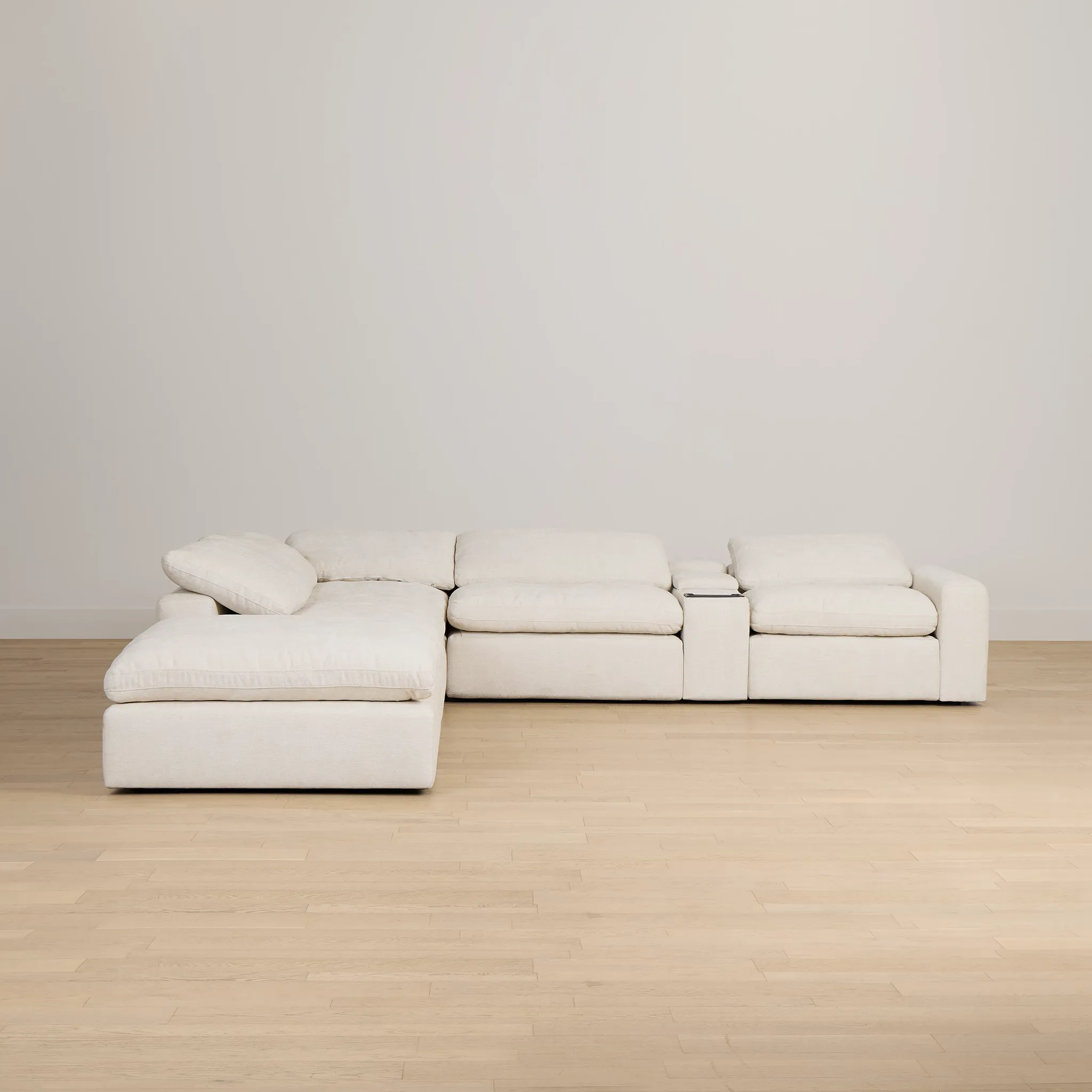 Drift Light Beige Fabric Large Dual Power Left Bumper Sectional