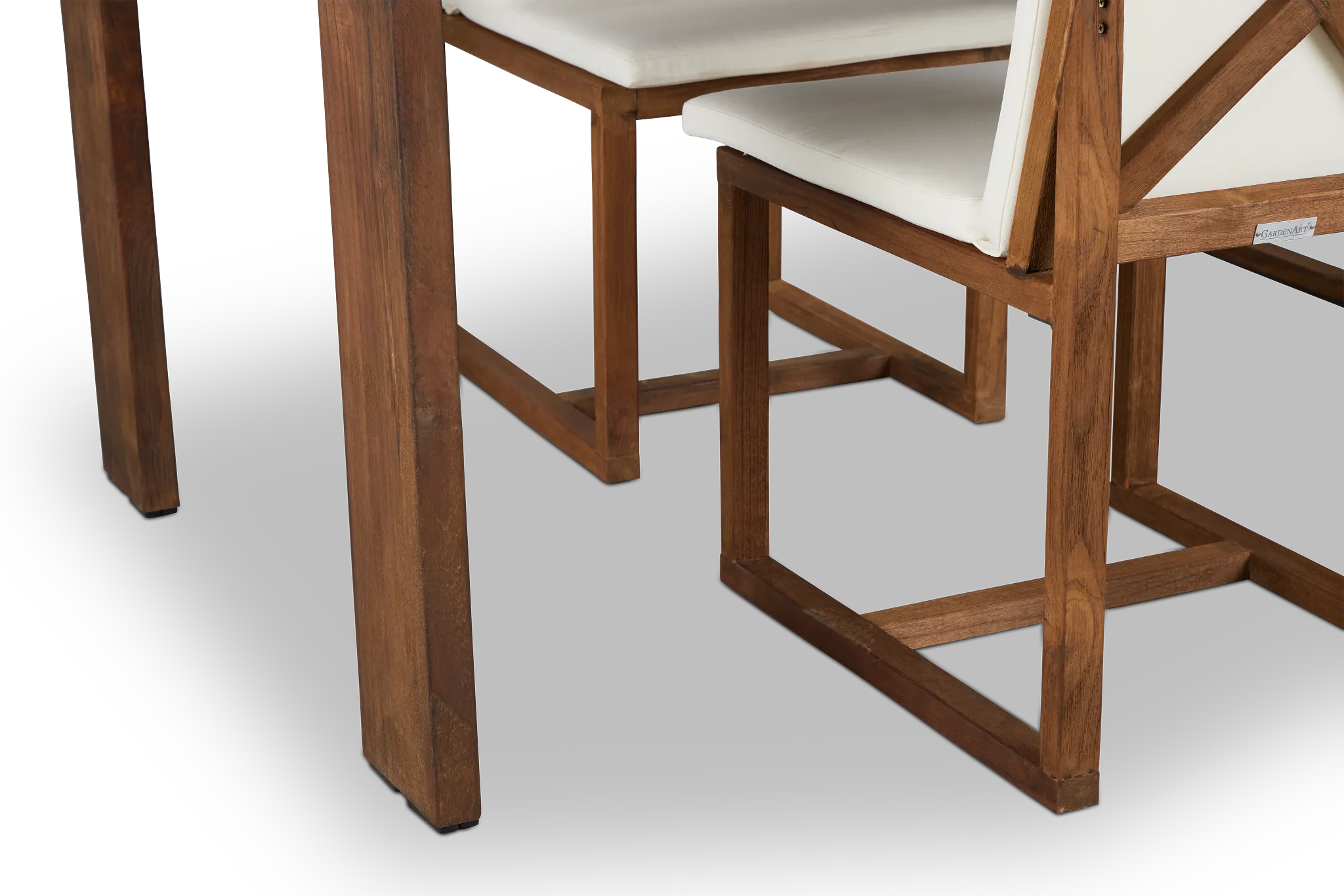 Linear Dark Gray White 102" Teak Table & 4 Teak Cushioned Side Chairs