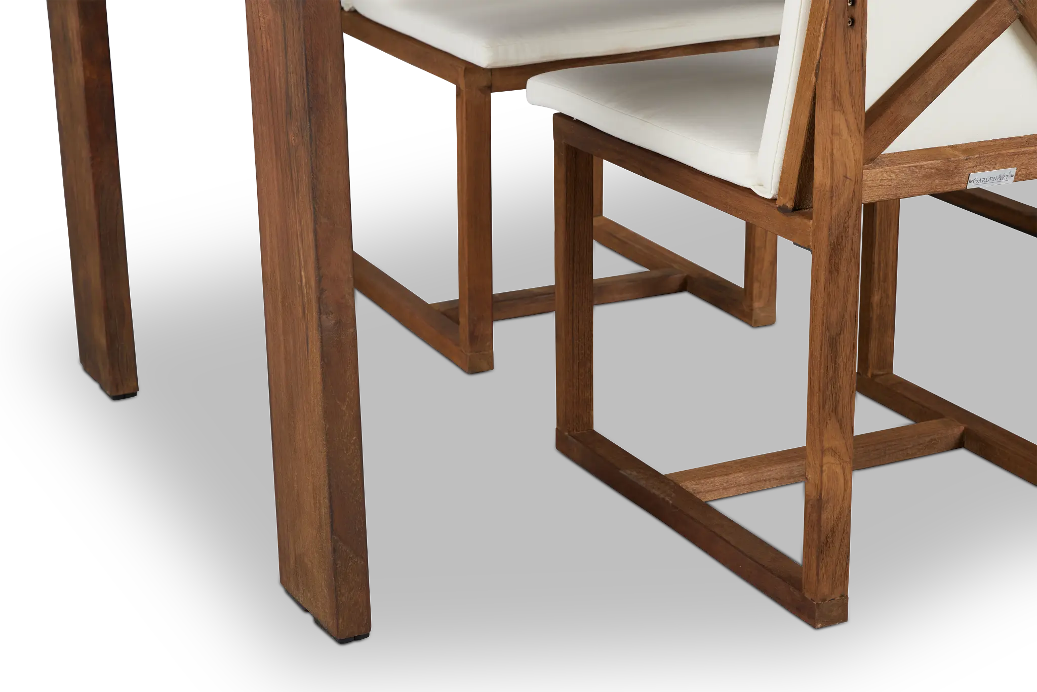 Linear Dark Gray White 102" Teak Table & 4 Teak Cushioned Side Chairs Linear Dark Gray White 102" Teak Table & 4 Teak Cushioned Side Chairs