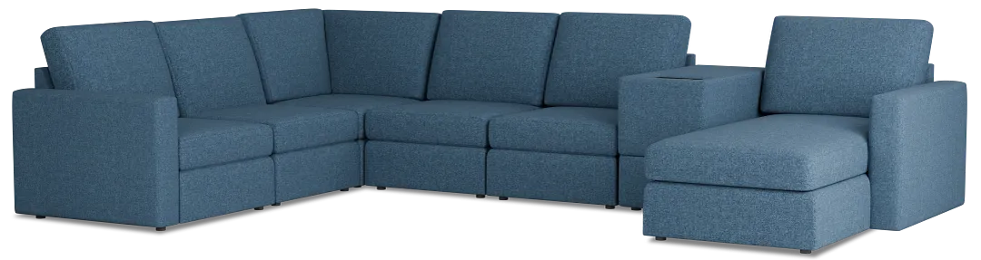 Citymod Blue Fabric Large Right Chaise Sectional With Media Console