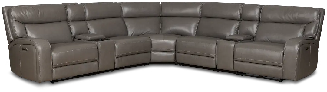 Jasper Gray Leather Large Triple Power Reclining Two-arm Sectional Jasper Gray Leather Large Triple Power Reclining Two-arm Sectional