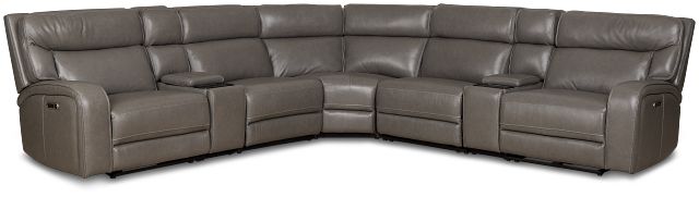 Jasper Gray Leather Large Triple Power Reclining Two-arm Sectional