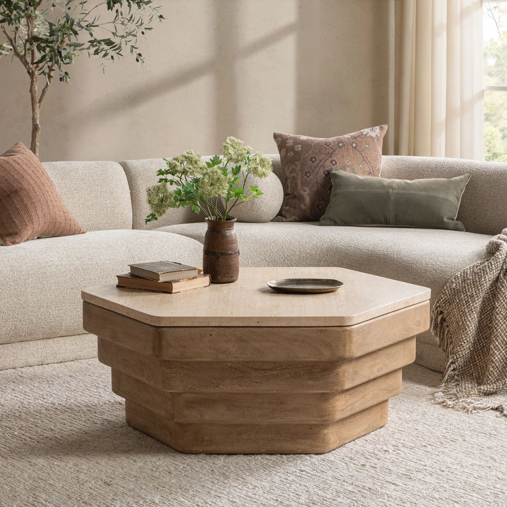 Rows Light Tone Wood Coffee Table