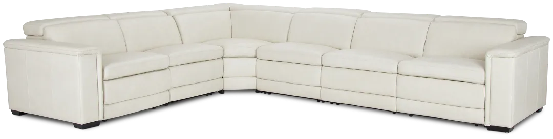 Ainsley White Leather Large Dual Power Reclining Two-arm Sectional