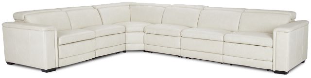 Ainsley White Leather Large Dual Power Reclining Two-arm Sectional