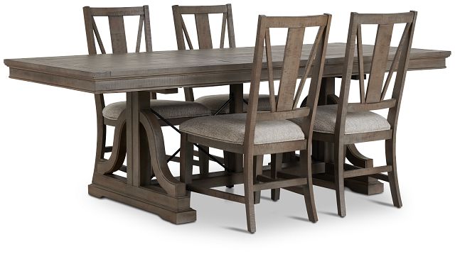 Heron Cove Light Tone Trestle Rectangular Table & 4 Wood Chairs