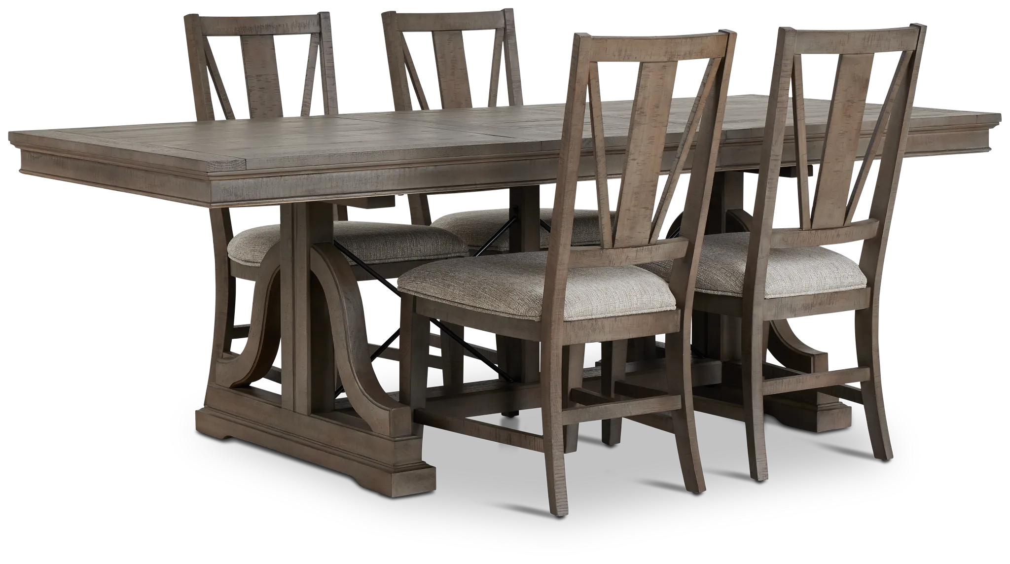 Heron Cove Light Tone Trestle Rectangular Table & 4 Wood Chairs