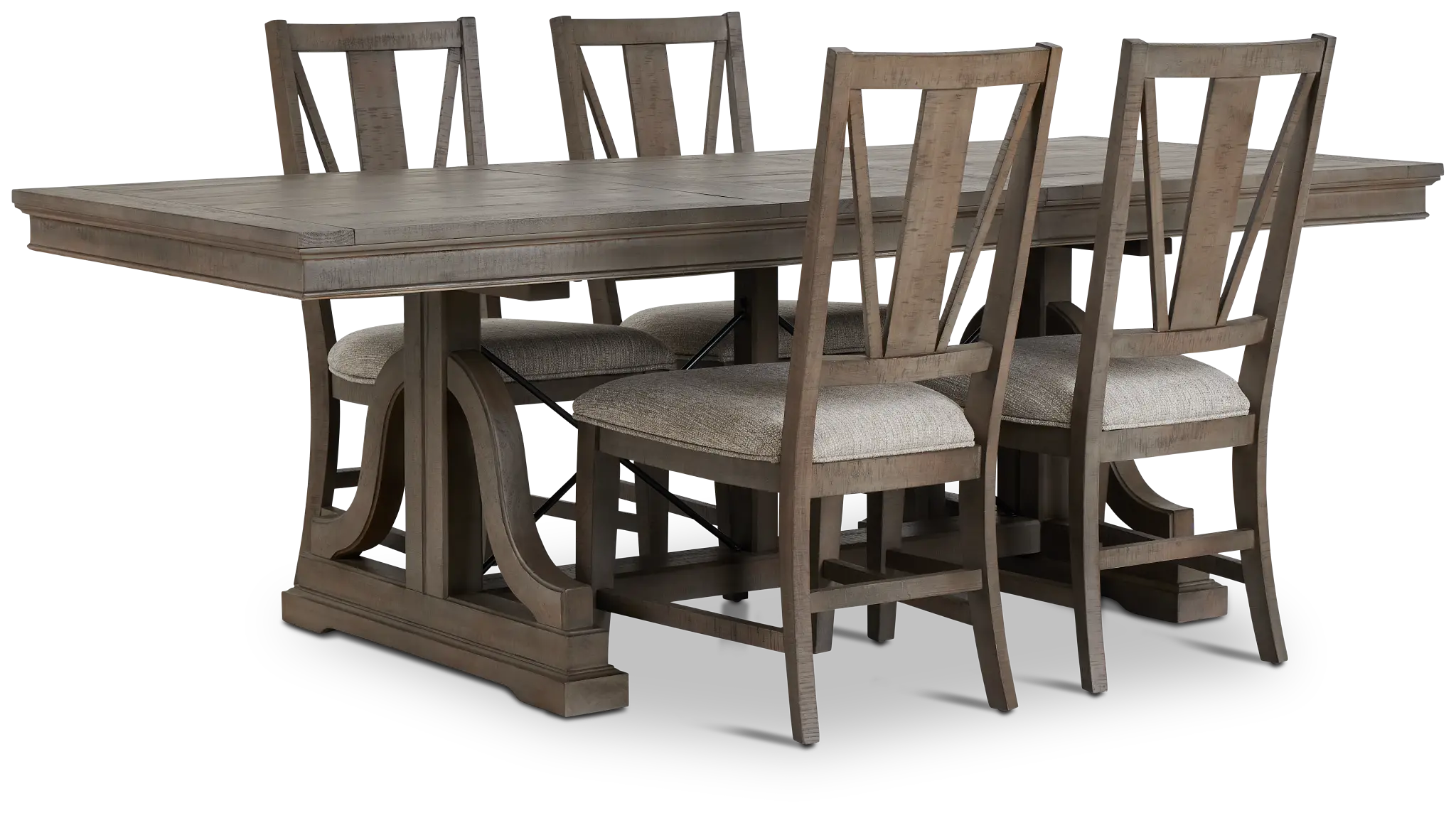 Heron Cove Light Tone Trestle Rectangular Table & 4 Wood Chairs Heron Cove Light Tone Trestle Rectangular Table & 4 Wood Chairs