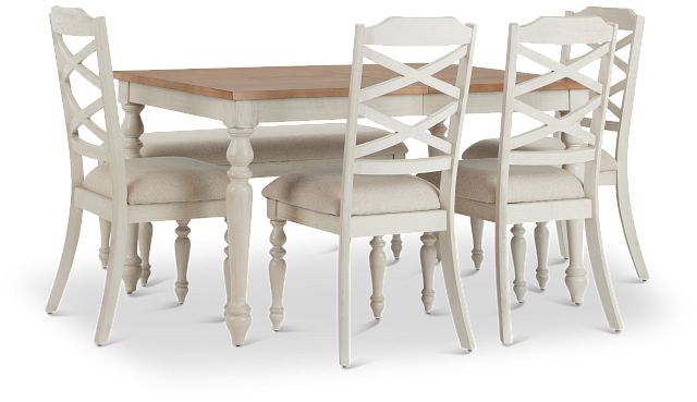 Lexington Two-tone Rect Table, 4 Chairs & Bench
