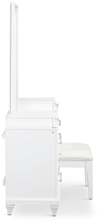 Milan White Vanity & Mirror With Stool