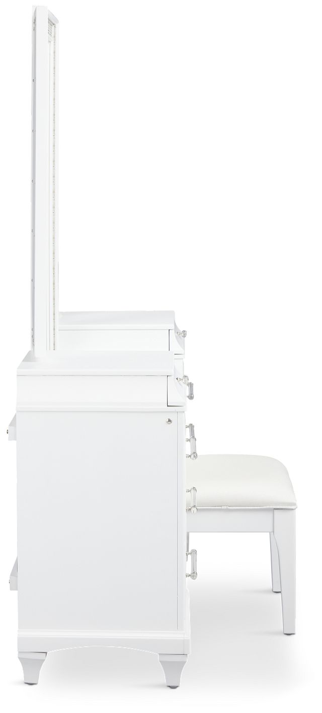 Milan White Vanity & Mirror With Stool