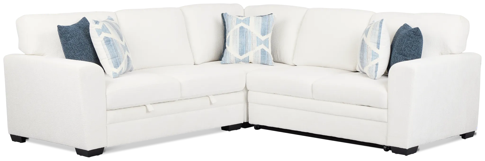 Everly White Fabric Small 2-arm Right Sleeper Storage Sectional