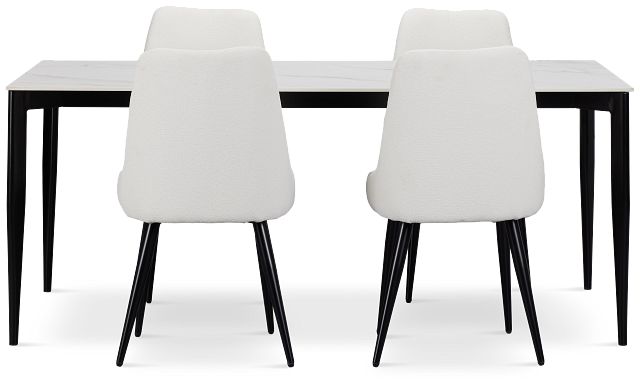 Andover White Rect Table & 4 White Upholstered Curved Chairs