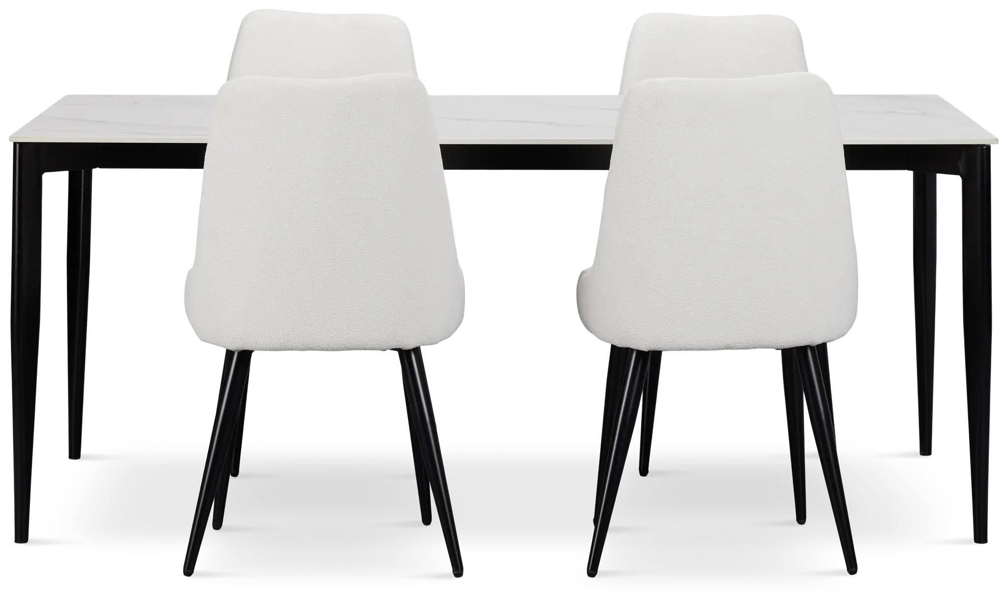 Andover White Rect Table & 4 White Upholstered Curved Chairs Andover White Rect Table & 4 White Upholstered Curved Chairs