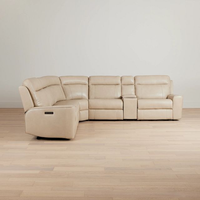 Benji Light Beige Lthr/vinyl Medium Dual Power 2-arm Reclining Sectional