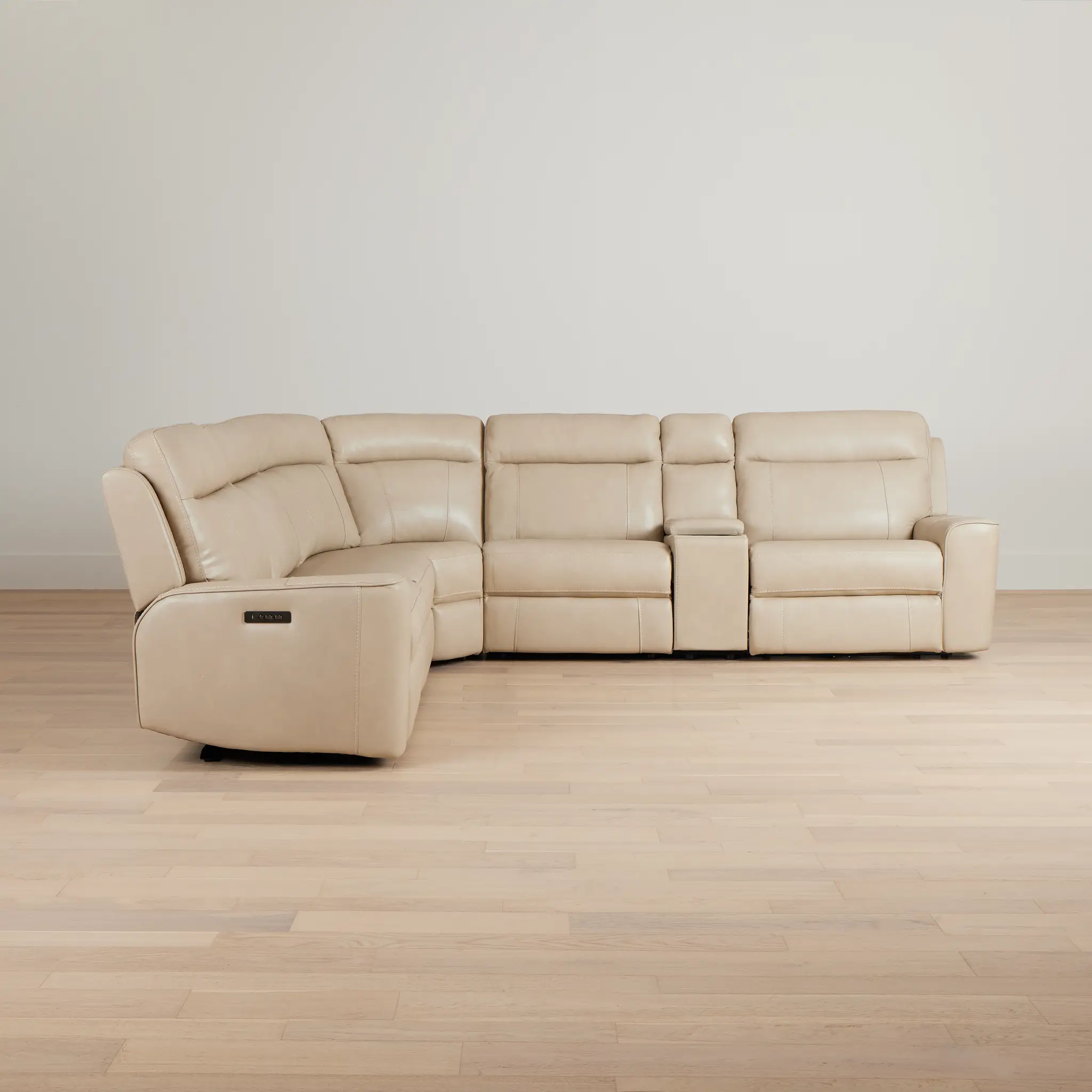Benji Light Beige Lthr/vinyl Medium Dual Power 2-arm Reclining Sectional Benji Light Beige Lthr/vinyl Medium Dual Power 2-arm Reclining Sectional