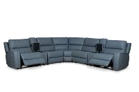 Summit Blue Lthr/vinyl Large Dual Power Reclining Two-arm Sectional