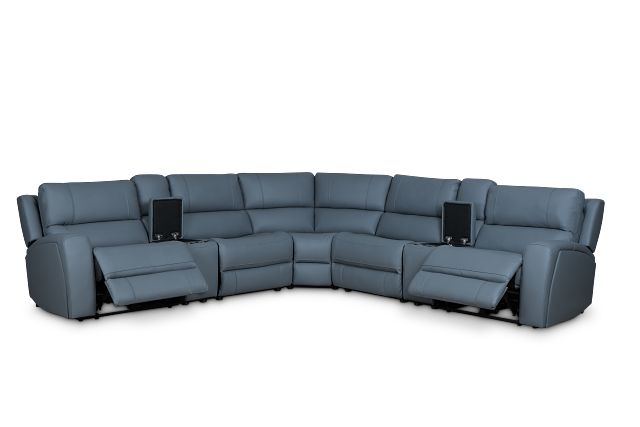Summit Blue Lthr/vinyl Large Dual Power Reclining Two-arm Sectional
