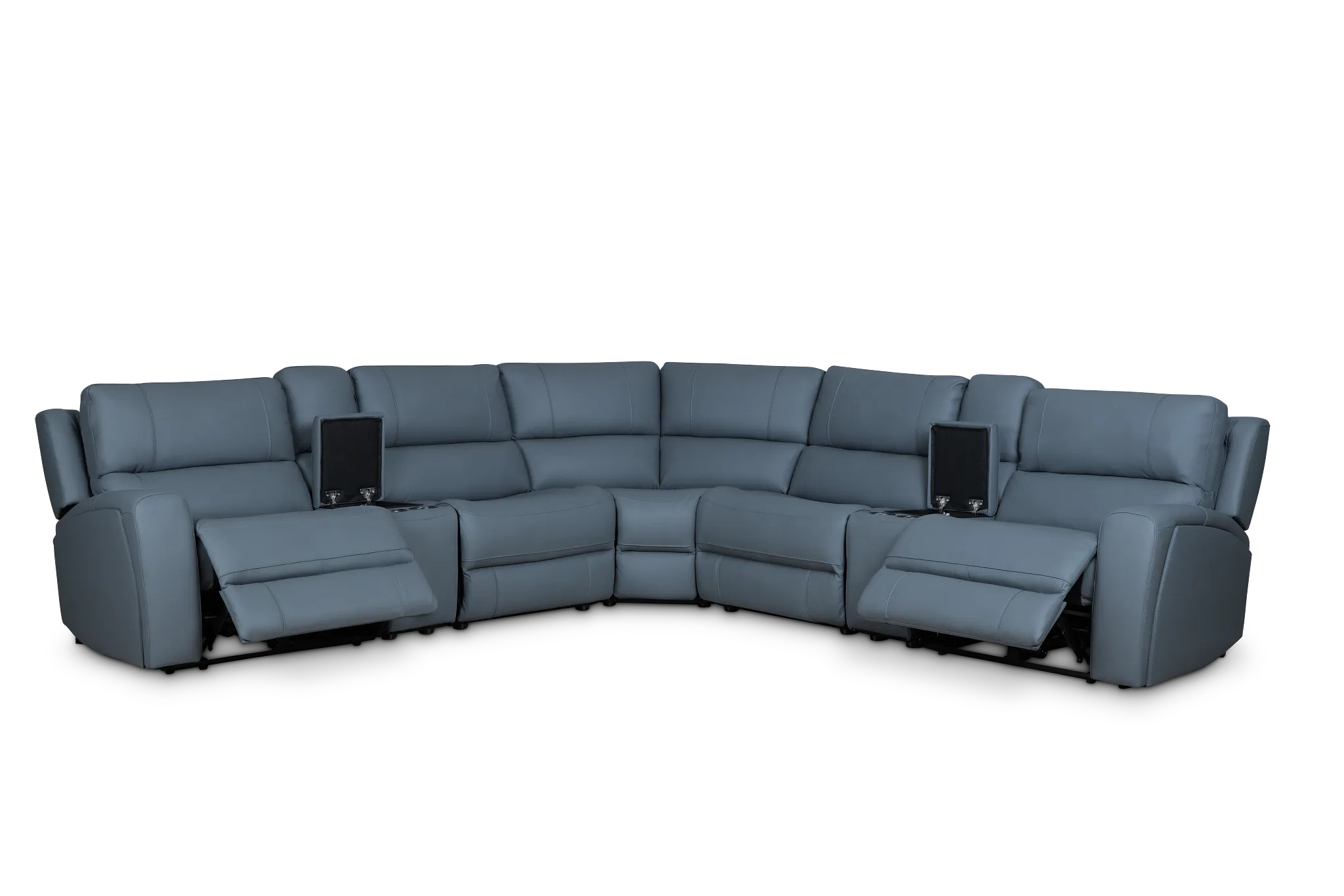 Summit Blue Lthr/vinyl Large Dual Power Reclining Two-arm Sectional