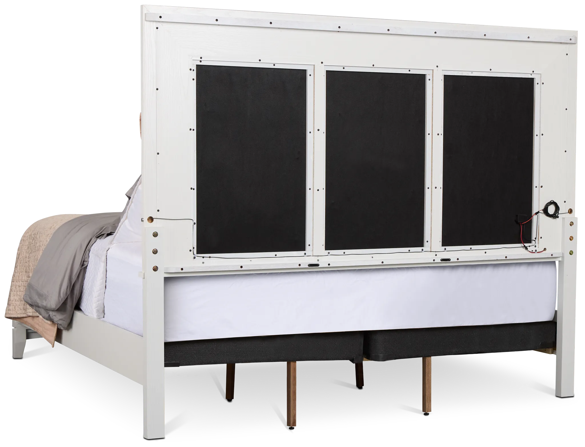 Alessandria White Uph Panel Bed With Lights