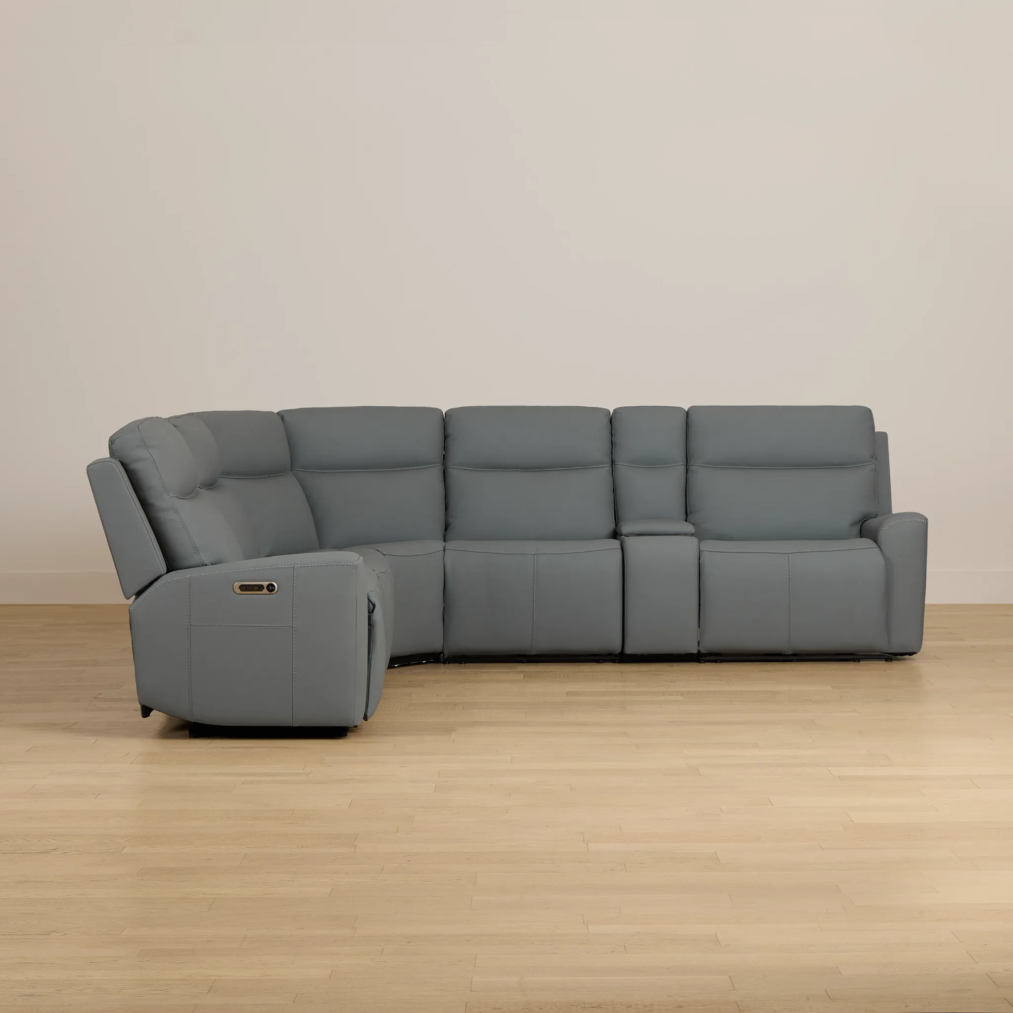 Flexsteel Sterling Blue Lthr/vinyl Medium Triple Power 2-arm Sectional