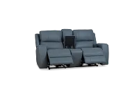 Summit Blue Lthr/vinyl Power Reclining Console Loveseat W/ Power Headrest