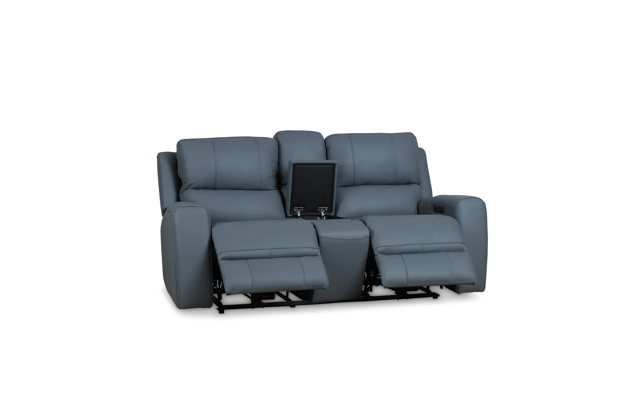 Summit Blue Lthr/vinyl Power Reclining Console Loveseat W/ Power Headrest Summit Blue Lthr/vinyl Power Reclining Console Loveseat W/ Power Headrest
