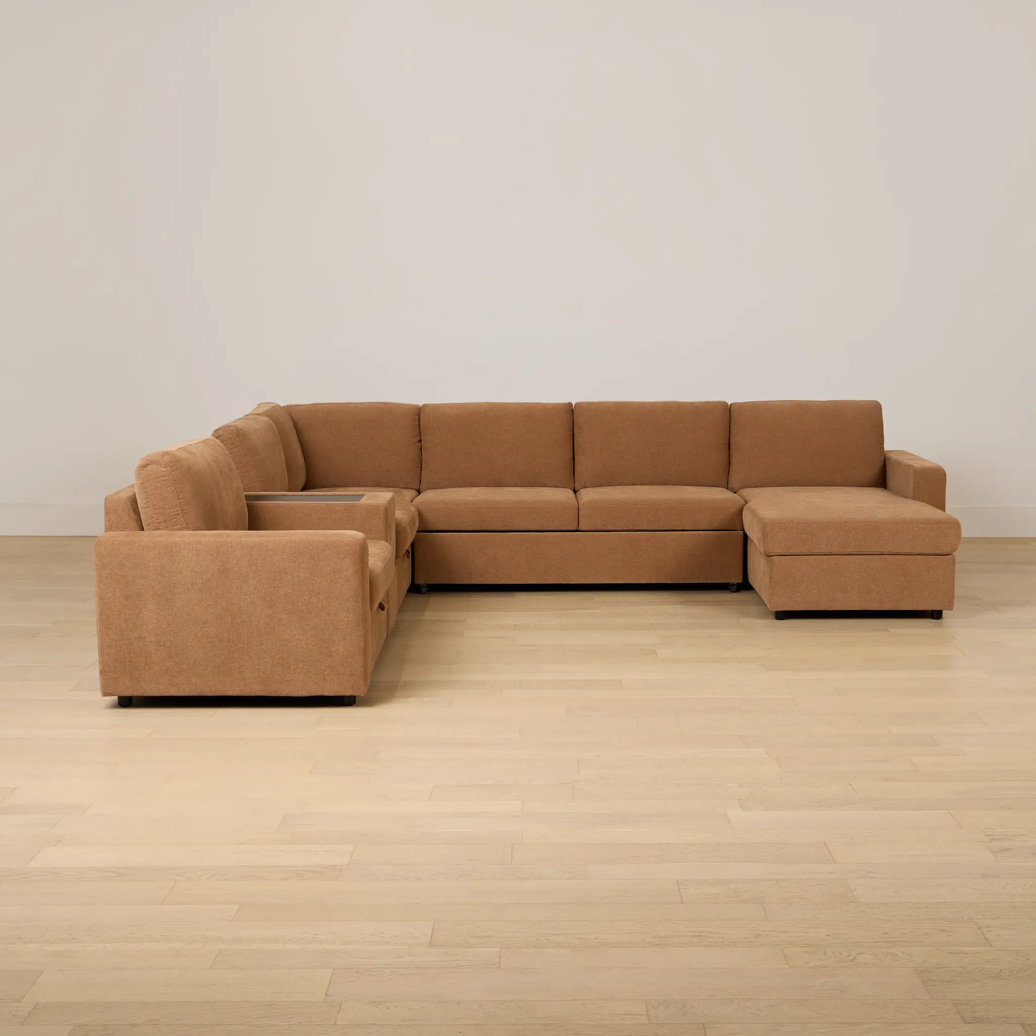 Addie Brown Fabric Medium Right Chaise Sleeper Sectional With Console Addie Brown Fabric Medium Right Chaise Sleeper Sectional With Console