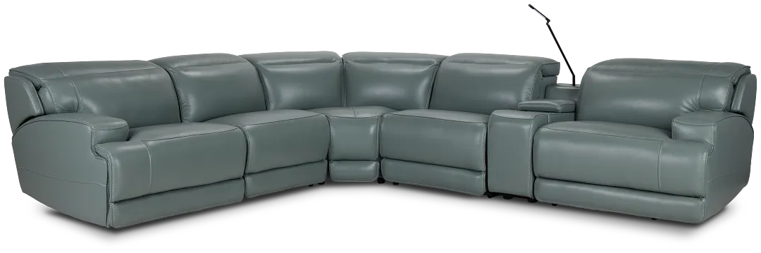 Reign Green Lthr/vinyl Medium Dual Power 2-arm Reclining Sectional