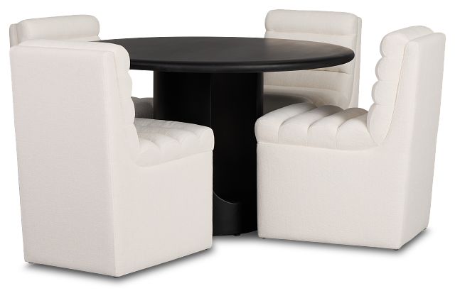 Soho Black Round Table & 4 Upholstered Chairs