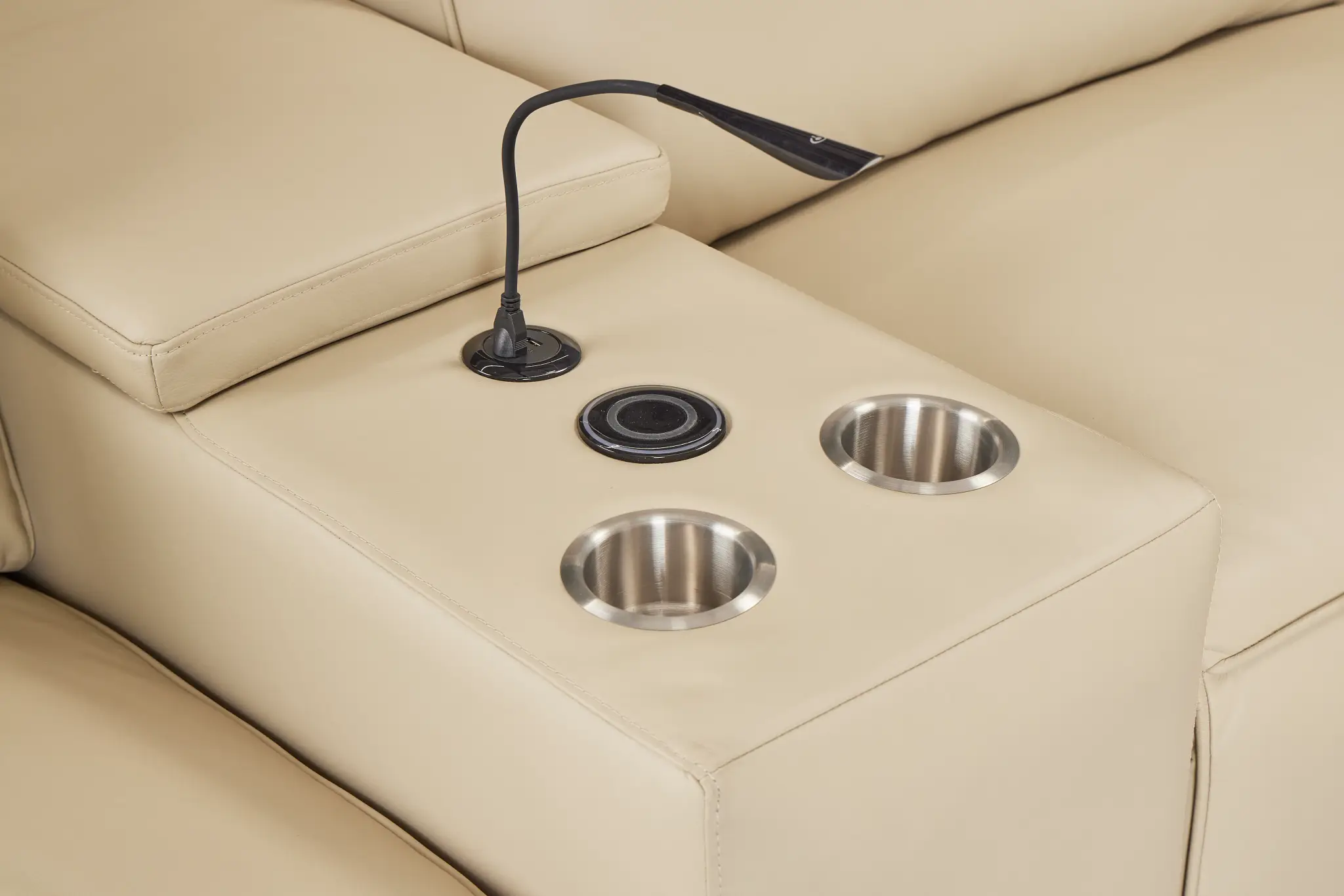 Tidal Beige Lthr/vinyl Large Dual Power Reclining Two-arm Sectional Tidal Beige Lthr/vinyl Large Dual Power Reclining Two-arm Sectional